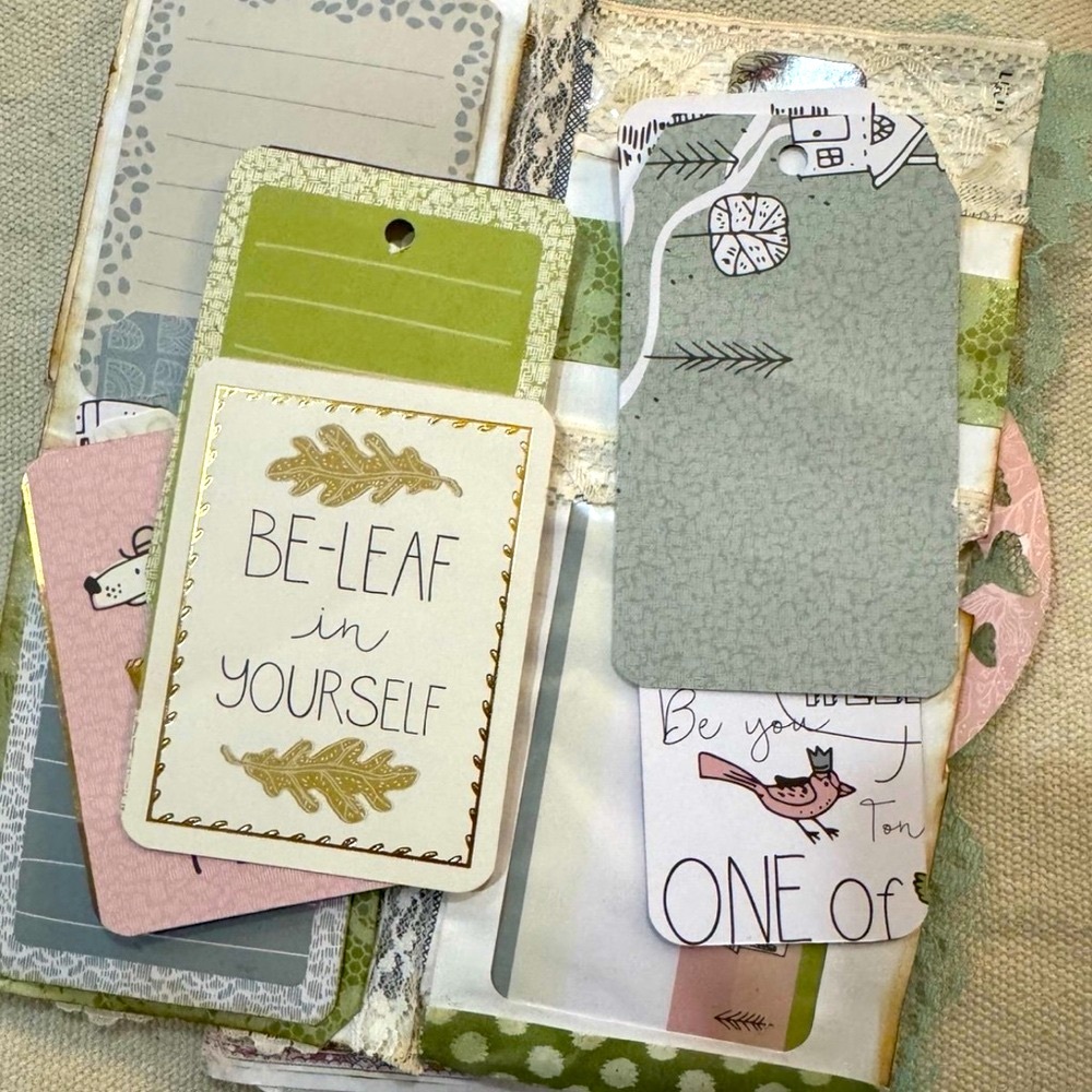 Two Mini Journals Pockets Loaded with Tags Mini Notebooks Blank Papers Ephemera - Picture 8 of 12